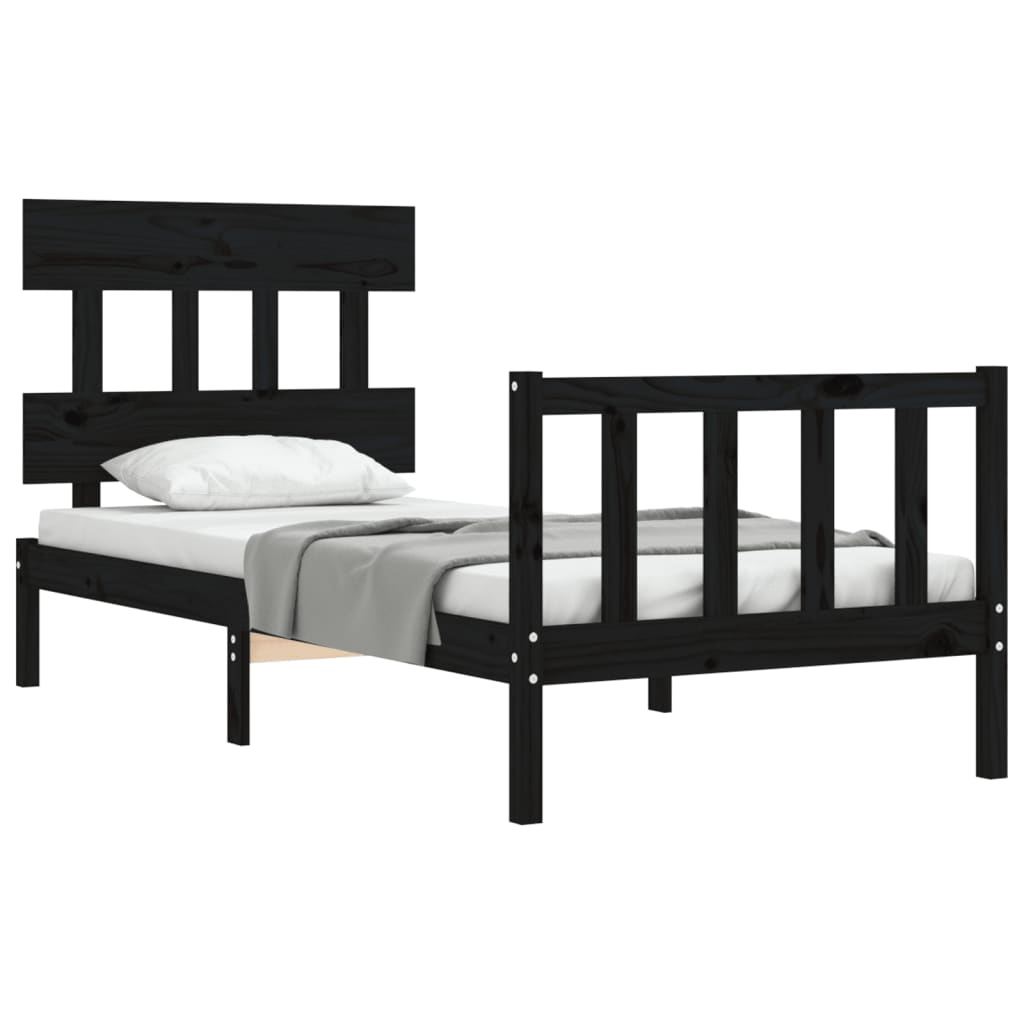 Bedframe met hoofdbord massief hout zwart 2FT6 Small Single 75 x 190 cm Zwart