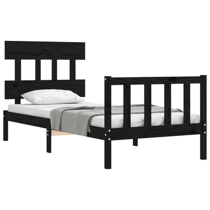 Bedframe met hoofdbord massief hout zwart 2FT6 Small Single 75 x 190 cm Zwart