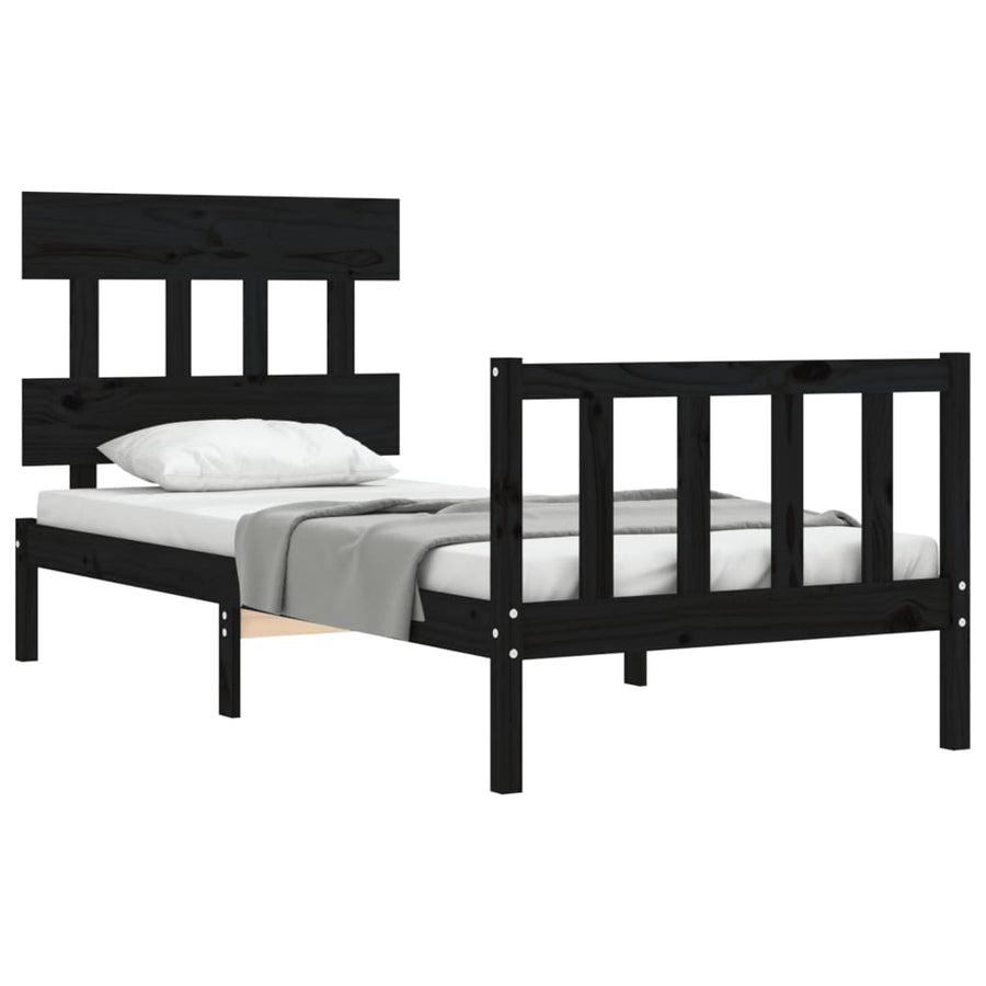 Bedframe met hoofdbord massief hout zwart 2FT6 Small Single 75 x 190 cm Zwart