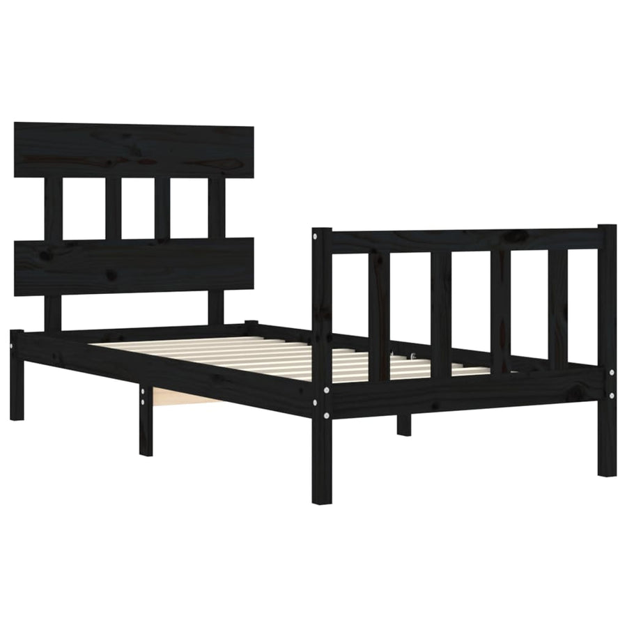 Bedframe met hoofdbord massief hout zwart 2FT6 Small Single 75 x 190 cm Zwart