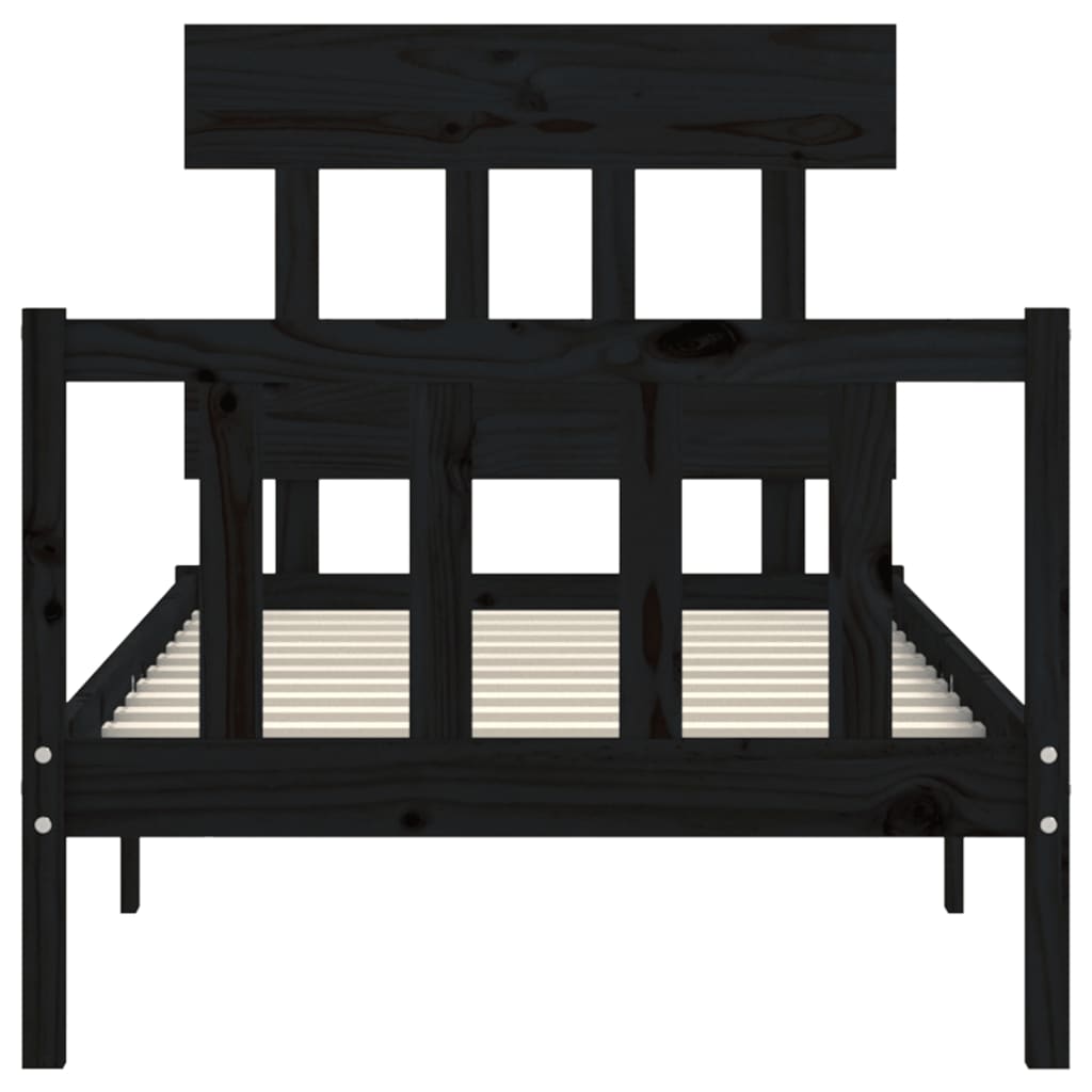 Bedframe met hoofdbord massief hout zwart 2FT6 Small Single 75 x 190 cm Zwart
