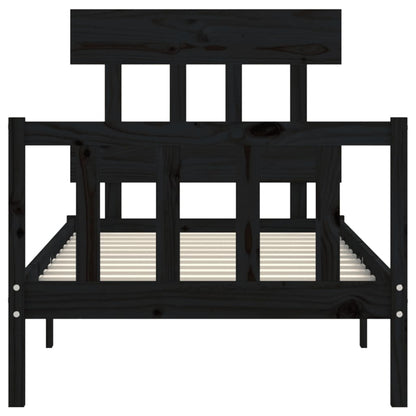 Bedframe met hoofdbord massief hout zwart 2FT6 Small Single 75 x 190 cm Zwart