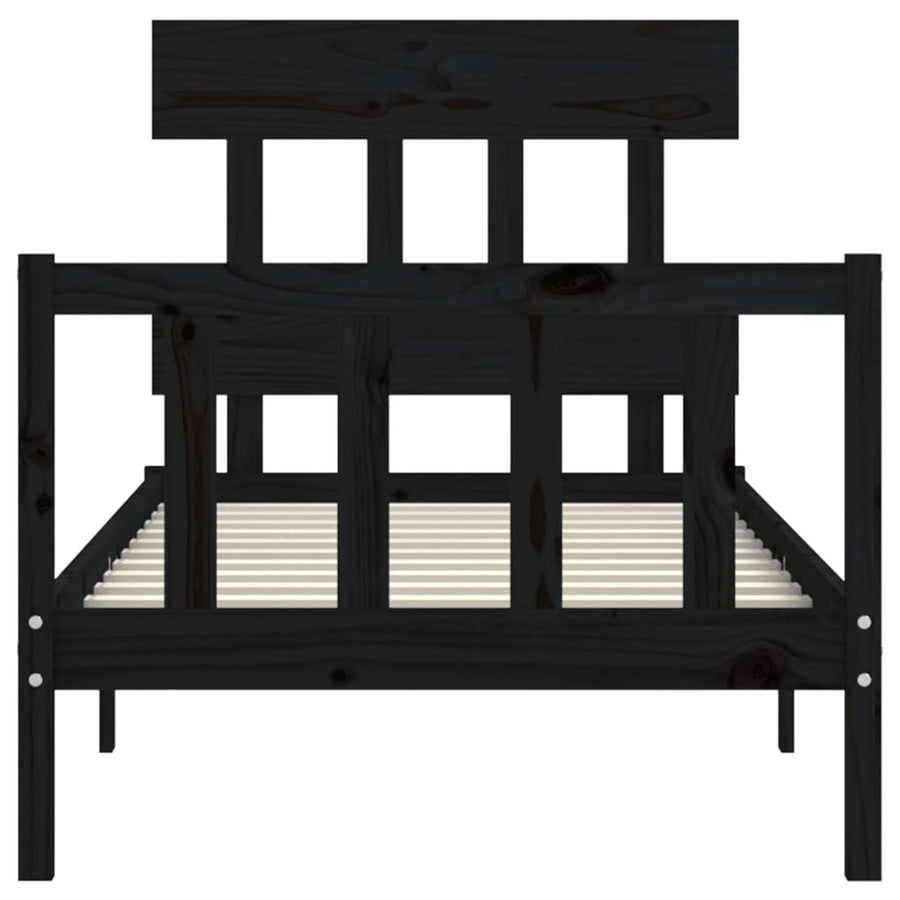 Bedframe met hoofdbord massief hout zwart 2FT6 Small Single 75 x 190 cm Zwart