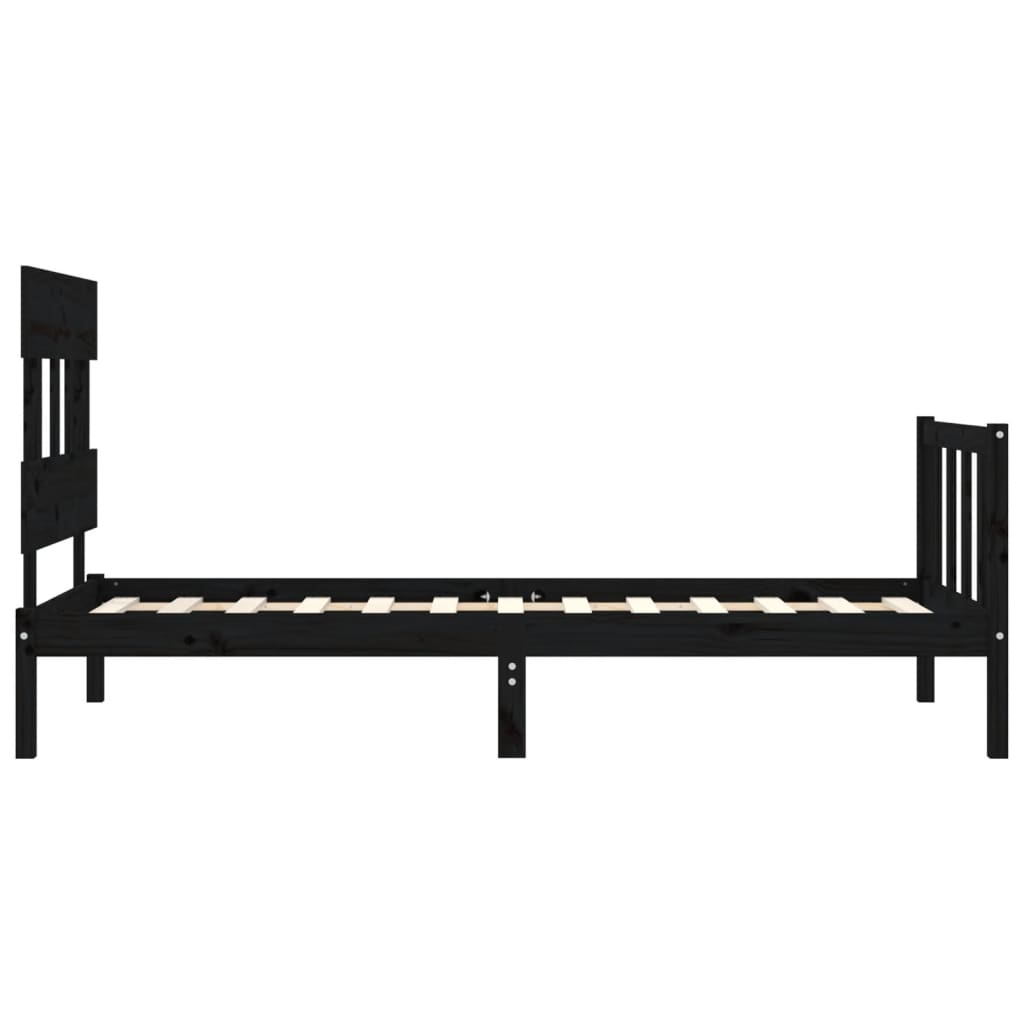 Bedframe met hoofdbord massief hout zwart 2FT6 Small Single 75 x 190 cm Zwart