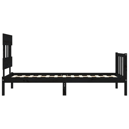Bedframe met hoofdbord massief hout zwart 2FT6 Small Single 75 x 190 cm Zwart