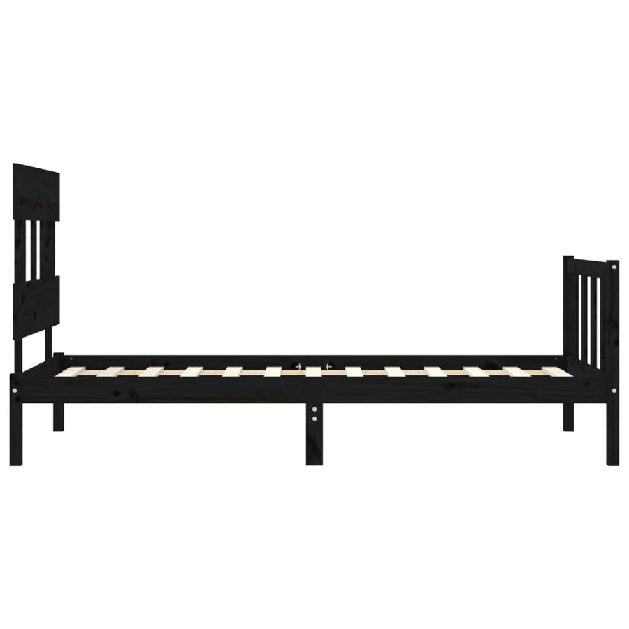 Bedframe met hoofdbord massief hout zwart 2FT6 Small Single 75 x 190 cm Zwart
