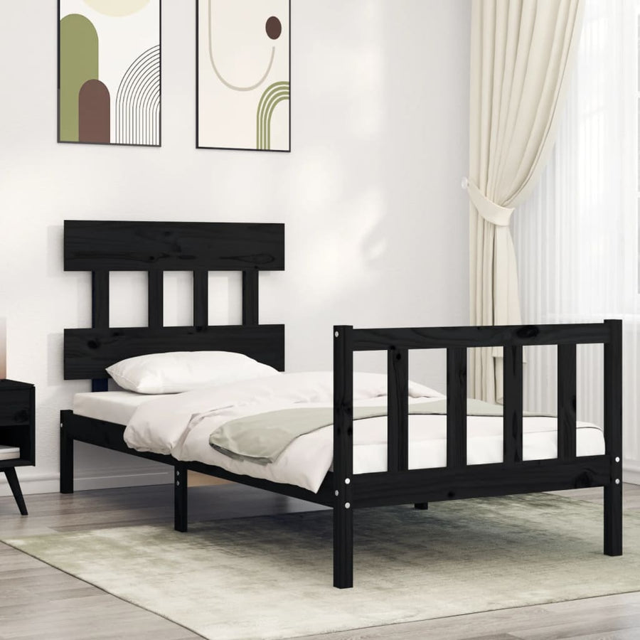 Bedframe met hoofdbord massief hout zwart 2FT6 Small Single 75 x 190 cm Zwart