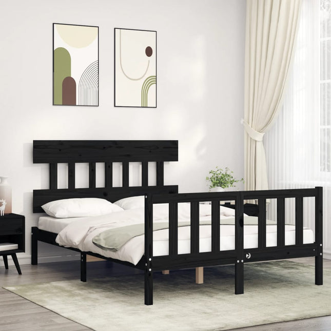 Bedframe met hoofdbord massief hout zwart 140x190 cm 140 x 190 cm Zwart