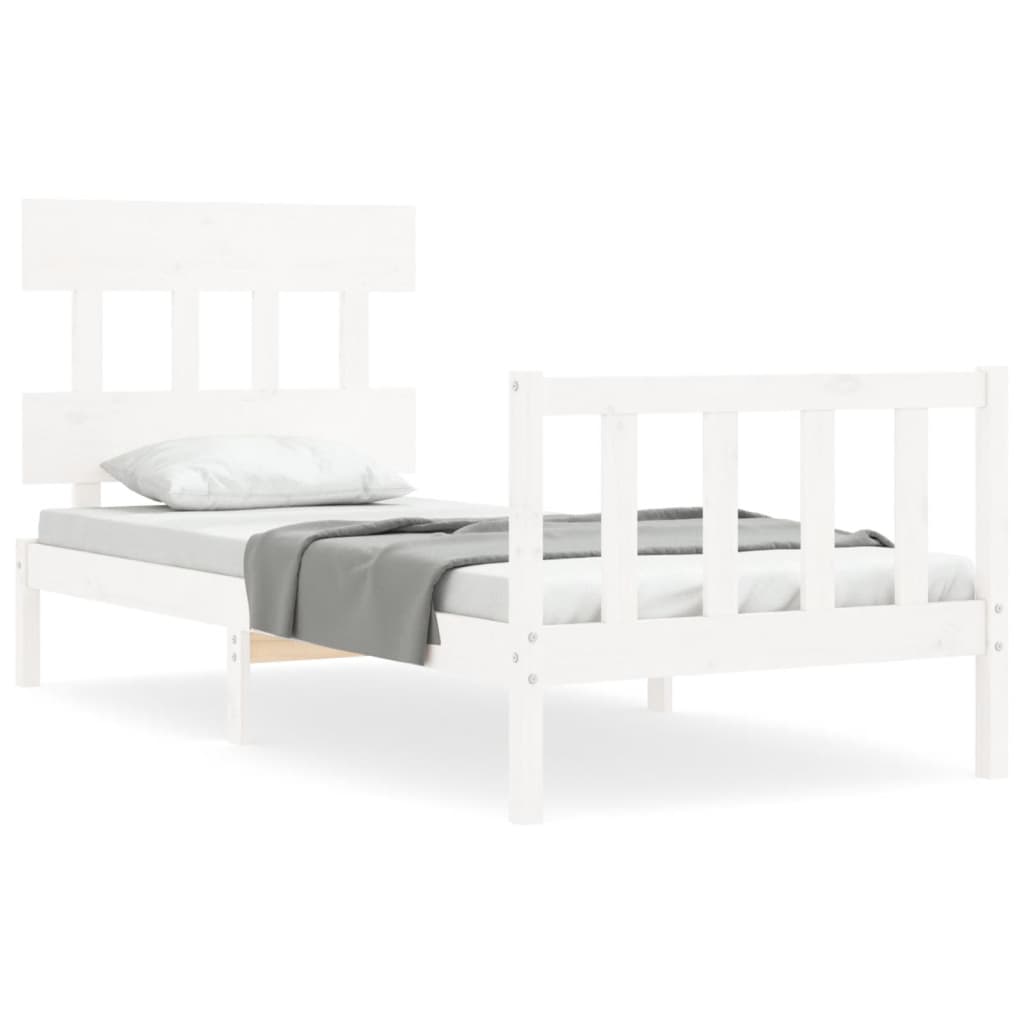 Bedframe met hoofdbord massief hout wit 100x200 cm 100 x 200 cm Wit met hoofdbord & voetbord