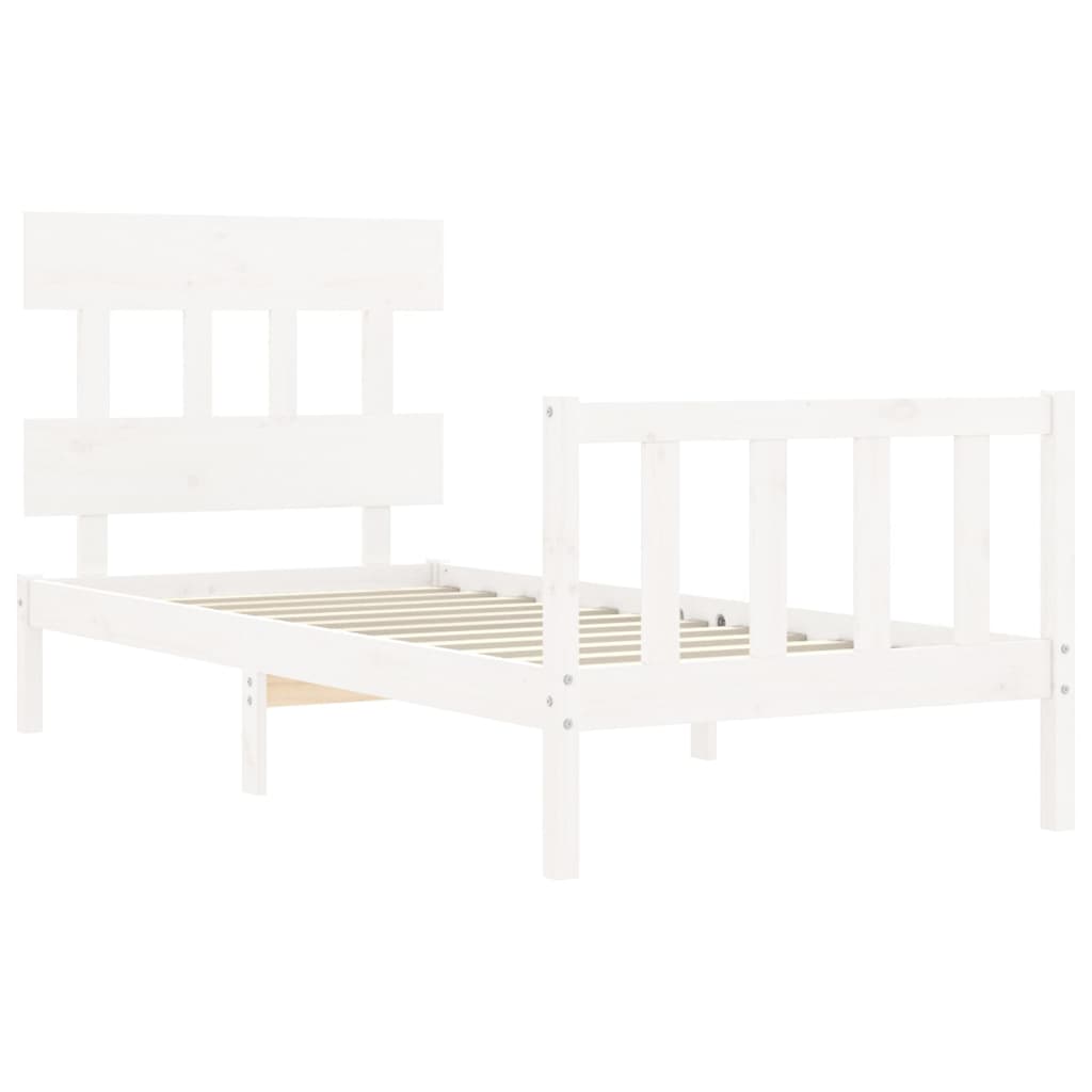 Bedframe met hoofdbord massief hout wit 100x200 cm 100 x 200 cm Wit met hoofdbord & voetbord