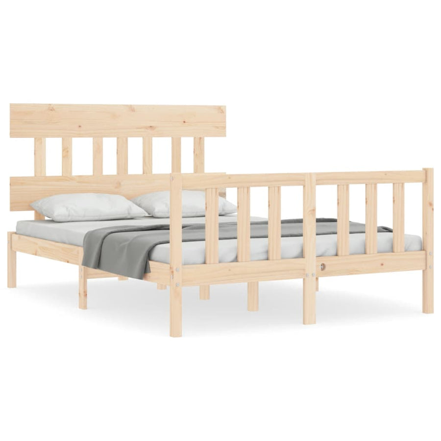 Bedframe met hoofdbord massief hout 140x200 cm 140 x 200 cm Naturel