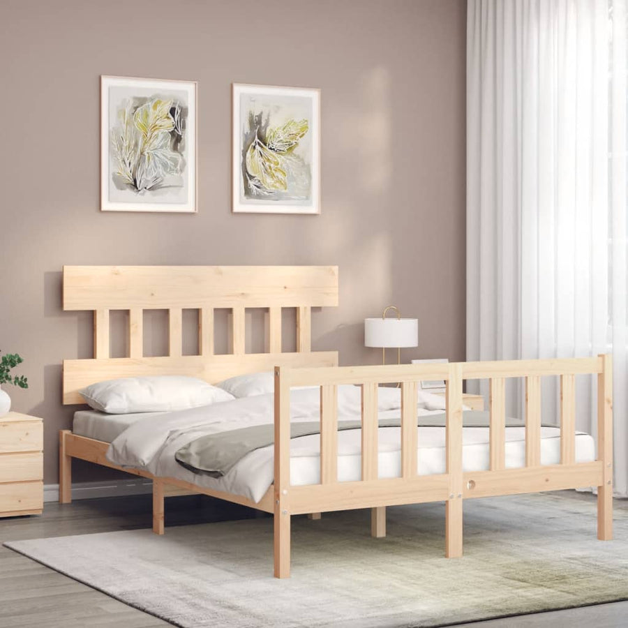 Bedframe met hoofdbord massief hout 140x200 cm 140 x 200 cm Naturel