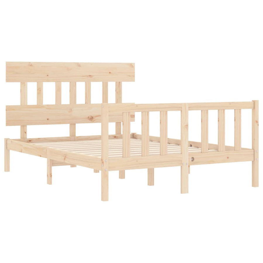 Bedframe met hoofdbord massief hout 140x200 cm 140 x 200 cm Naturel