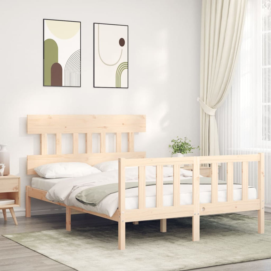 Bedframe met hoofdbord massief hout 140x200 cm 140 x 200 cm Naturel