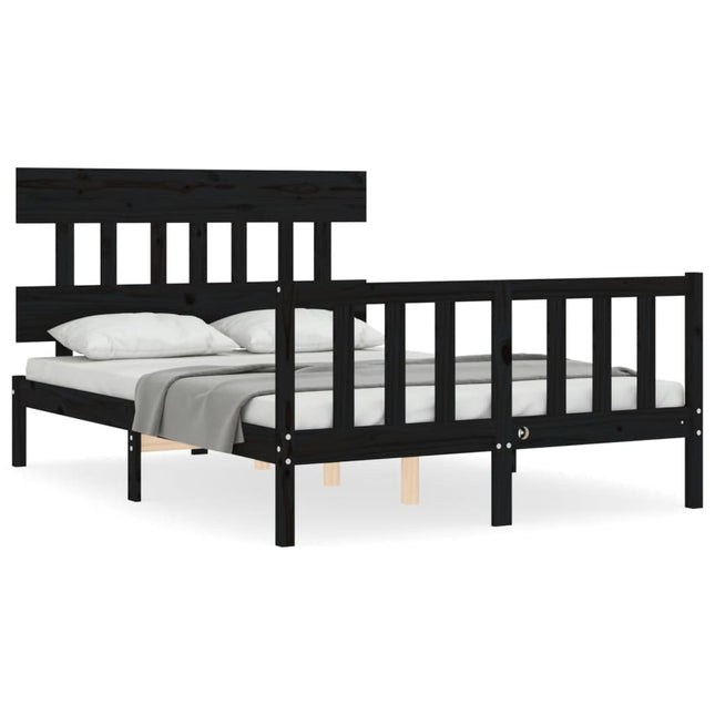 Bedframe met hoofdbord massief hout zwart 140x200 cm 140 x 200 cm Zwart