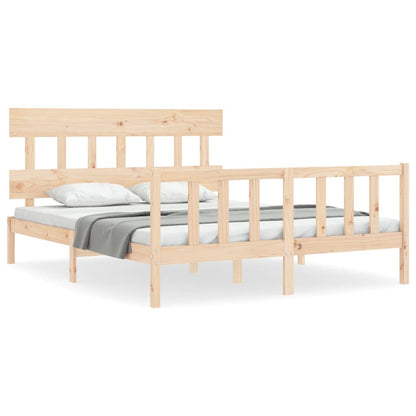 Bedframe met hoofdbord massief hout 160x200 cm 160 x 200 cm Naturel met hoofdbord & voetbord