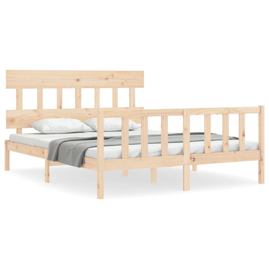 Bedframe met hoofdbord massief hout 160x200 cm 160 x 200 cm Naturel met hoofdbord & voetbord
