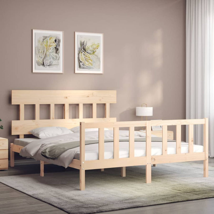 Bedframe met hoofdbord massief hout 160x200 cm 160 x 200 cm Naturel met hoofdbord & voetbord