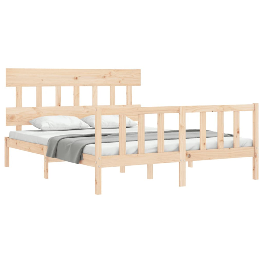 Bedframe met hoofdbord massief hout 160x200 cm 160 x 200 cm Naturel met hoofdbord & voetbord