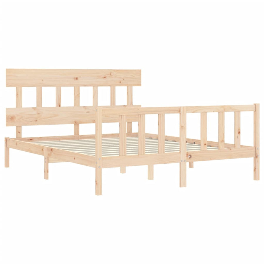 Bedframe met hoofdbord massief hout 160x200 cm 160 x 200 cm Naturel met hoofdbord & voetbord