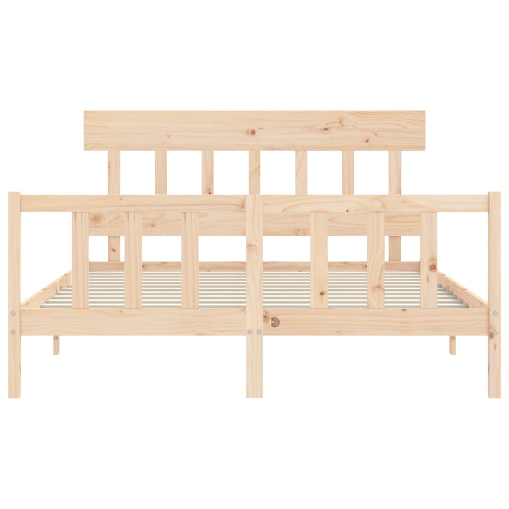 Bedframe met hoofdbord massief hout 160x200 cm 160 x 200 cm Naturel met hoofdbord & voetbord