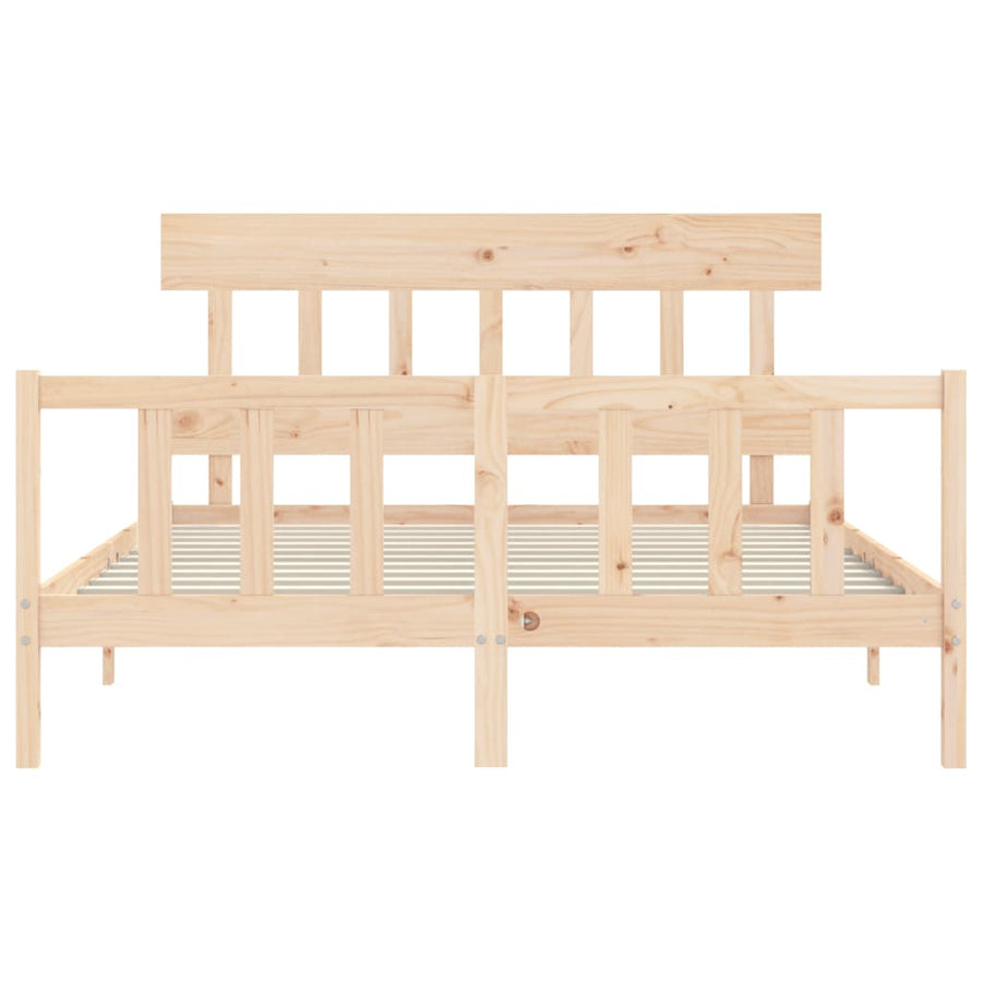 Bedframe met hoofdbord massief hout 160x200 cm 160 x 200 cm Naturel met hoofdbord & voetbord