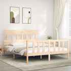 Bedframe met hoofdbord massief hout 160x200 cm 160 x 200 cm Naturel met hoofdbord & voetbord