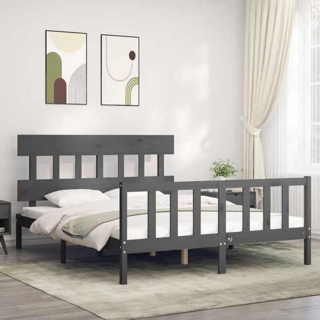 Bedframe met hoofdbord massief hout grijs 160x200 cm 160 x 200 cm Grijs