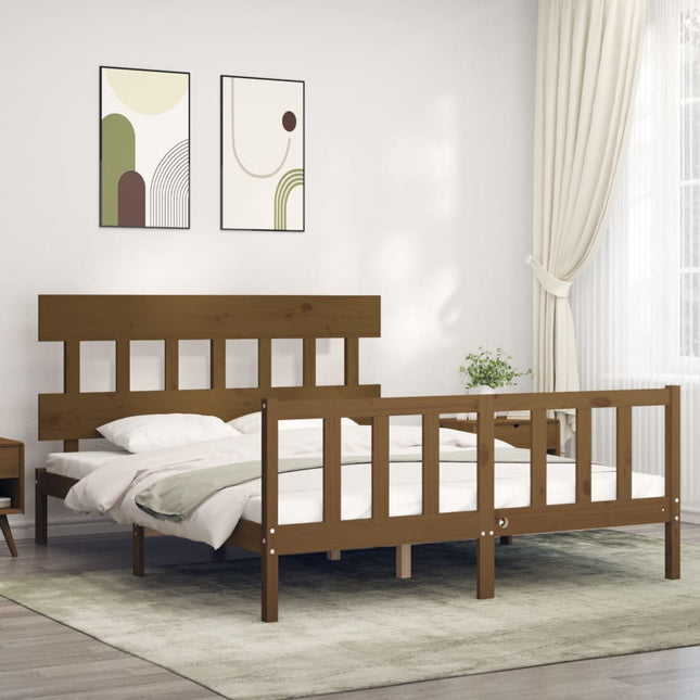 Bedframe met hoofdbord hout honingbruin 160x200 cm 160 x 200 cm Honingbruin