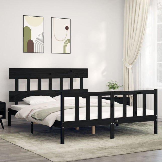 Bedframe met hoofdbord massief hout zwart 160x200 cm 160 x 200 cm Zwart met hoofdbord & voetbord