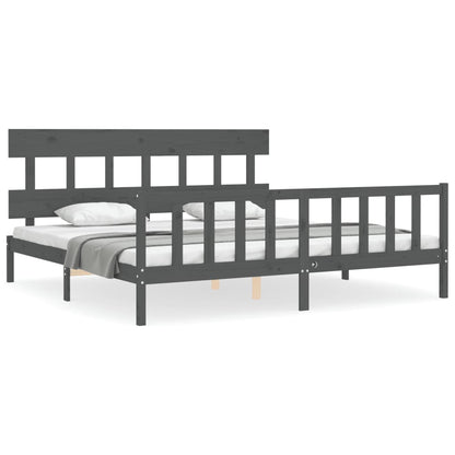 Bedframe met hoofdbord massief hout grijs 200x200 cm 200 x 200 cm Grijs met hoofdbord & voetbord