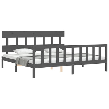 Bedframe met hoofdbord massief hout grijs 200x200 cm 200 x 200 cm Grijs met hoofdbord & voetbord
