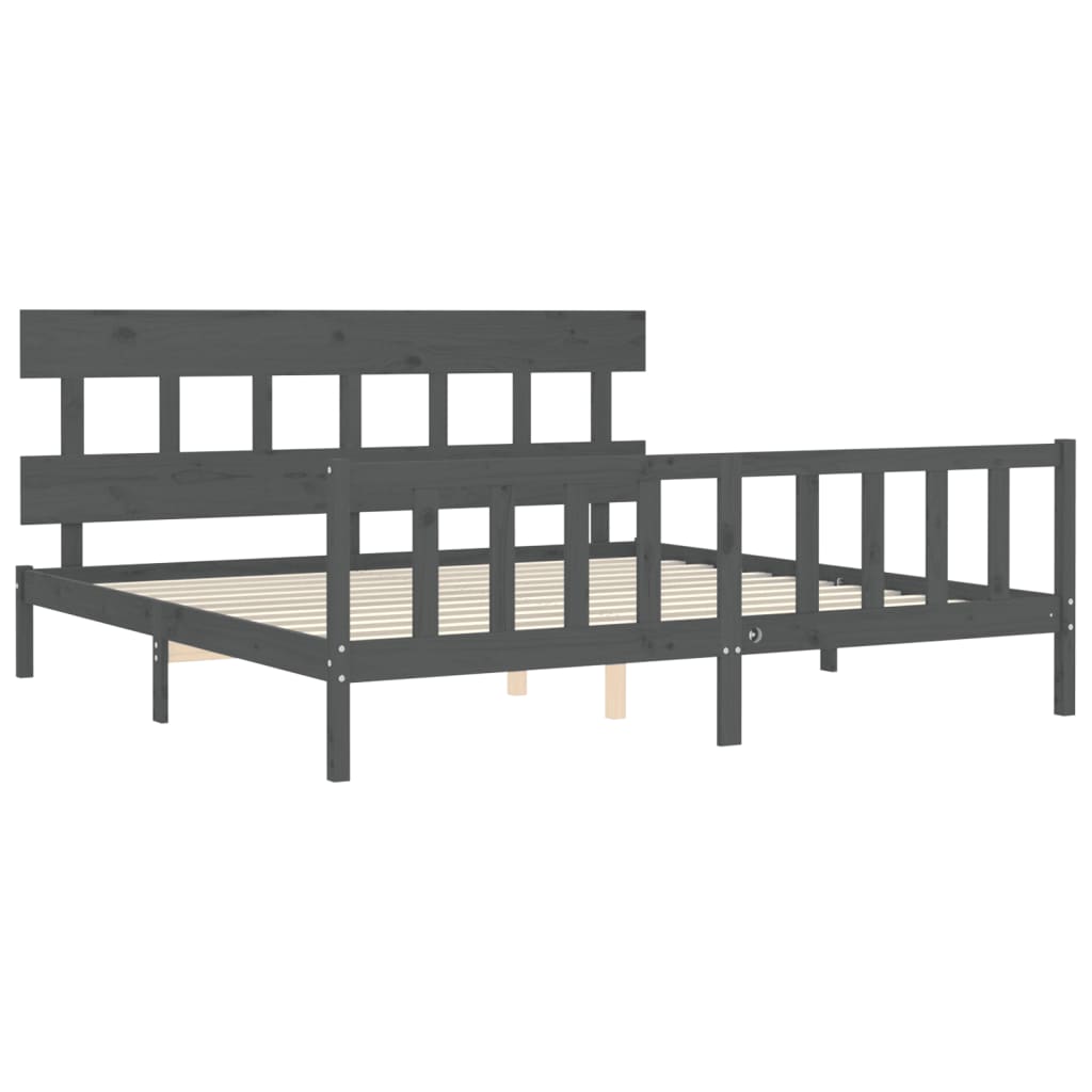 Bedframe met hoofdbord massief hout grijs 200x200 cm 200 x 200 cm Grijs met hoofdbord & voetbord