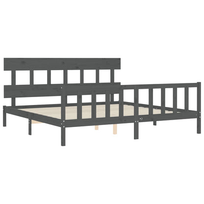 Bedframe met hoofdbord massief hout grijs 200x200 cm 200 x 200 cm Grijs met hoofdbord & voetbord