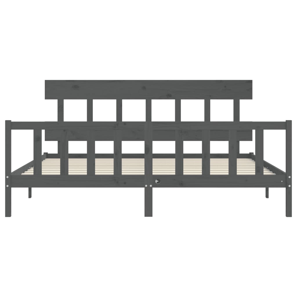 Bedframe met hoofdbord massief hout grijs 200x200 cm 200 x 200 cm Grijs met hoofdbord & voetbord
