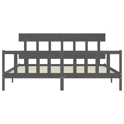 Bedframe met hoofdbord massief hout grijs 200x200 cm 200 x 200 cm Grijs met hoofdbord & voetbord