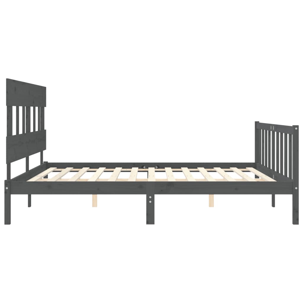 Bedframe met hoofdbord massief hout grijs 200x200 cm 200 x 200 cm Grijs met hoofdbord & voetbord