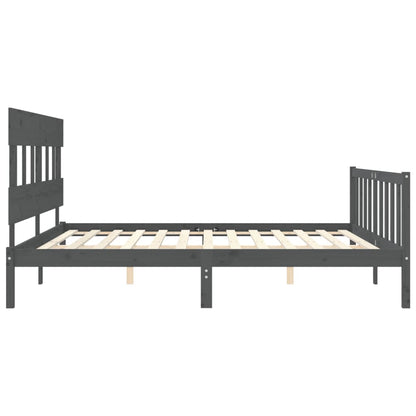 Bedframe met hoofdbord massief hout grijs 200x200 cm 200 x 200 cm Grijs met hoofdbord & voetbord
