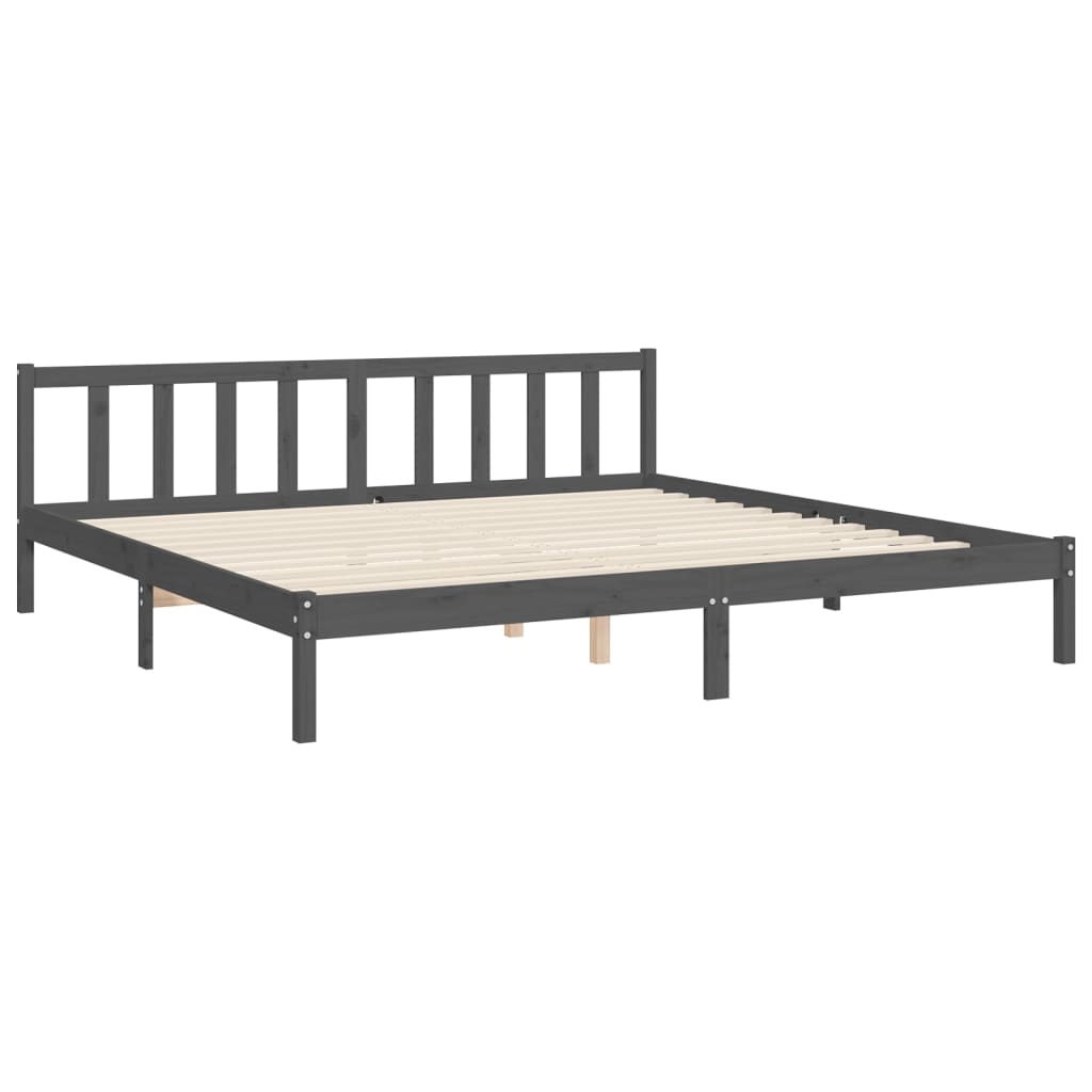 Bedframe met hoofdbord massief hout grijs 200x200 cm 200 x 200 cm Grijs met hoofdbord & voetbord