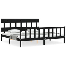 Bedframe met hoofdbord massief hout zwart 200x200 cm 200 x 200 cm Zwart