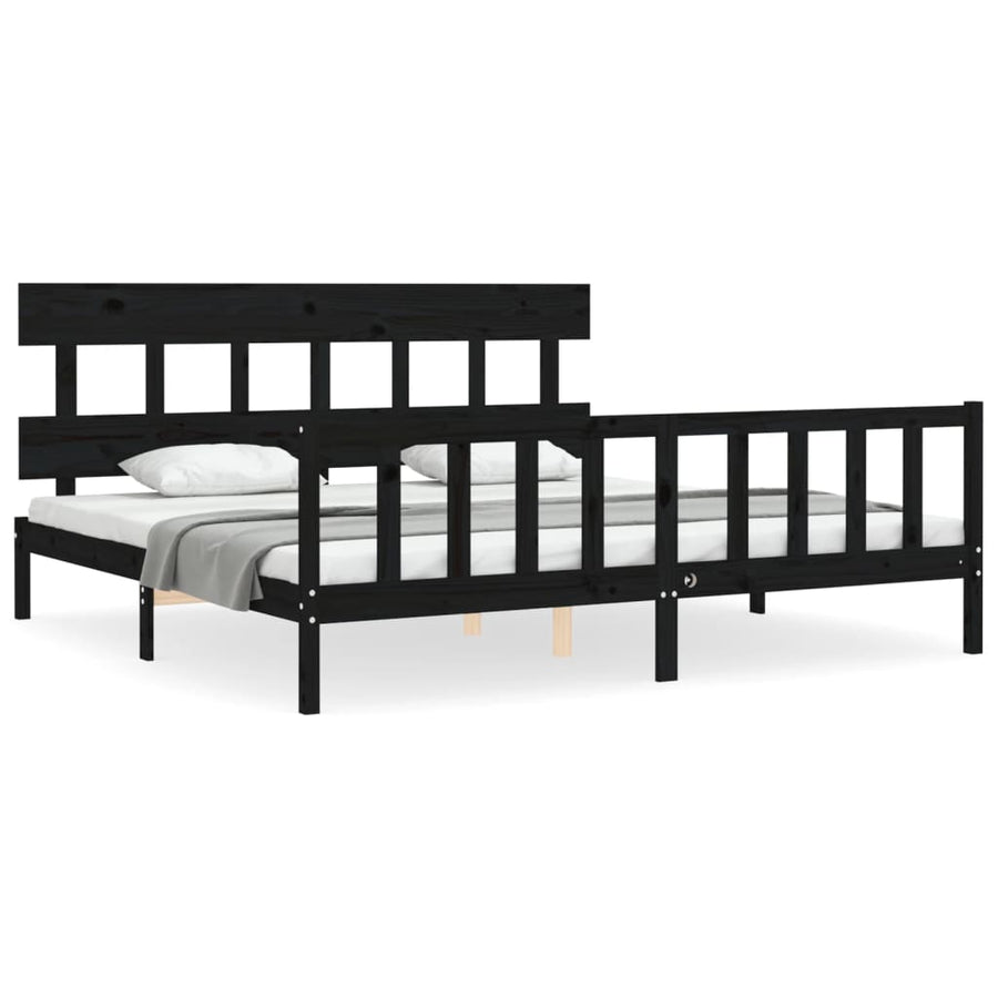 Bedframe met hoofdbord massief hout zwart 200x200 cm 200 x 200 cm Zwart