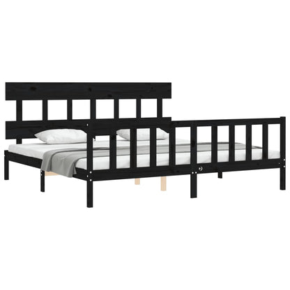 Bedframe met hoofdbord massief hout zwart 200x200 cm 200 x 200 cm Zwart