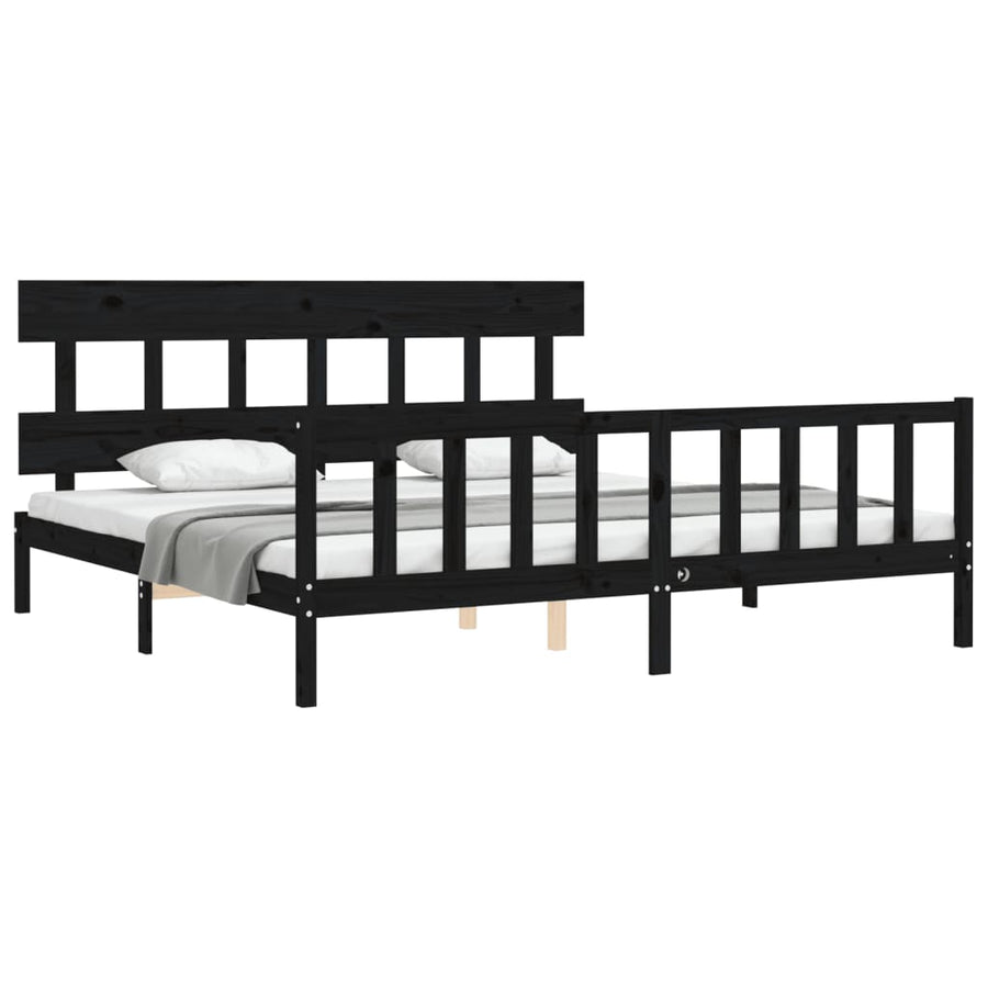 Bedframe met hoofdbord massief hout zwart 200x200 cm 200 x 200 cm Zwart