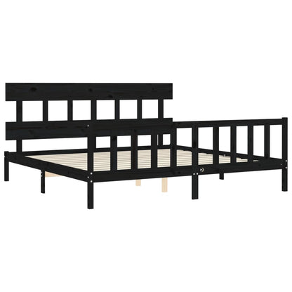 Bedframe met hoofdbord massief hout zwart 200x200 cm 200 x 200 cm Zwart