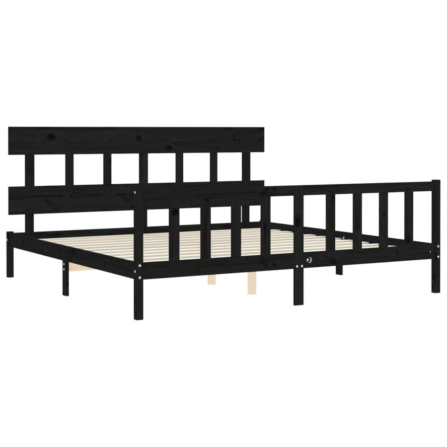 Bedframe met hoofdbord massief hout zwart 200x200 cm 200 x 200 cm Zwart