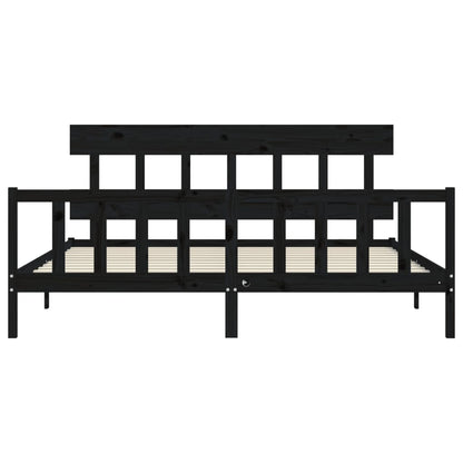 Bedframe met hoofdbord massief hout zwart 200x200 cm 200 x 200 cm Zwart