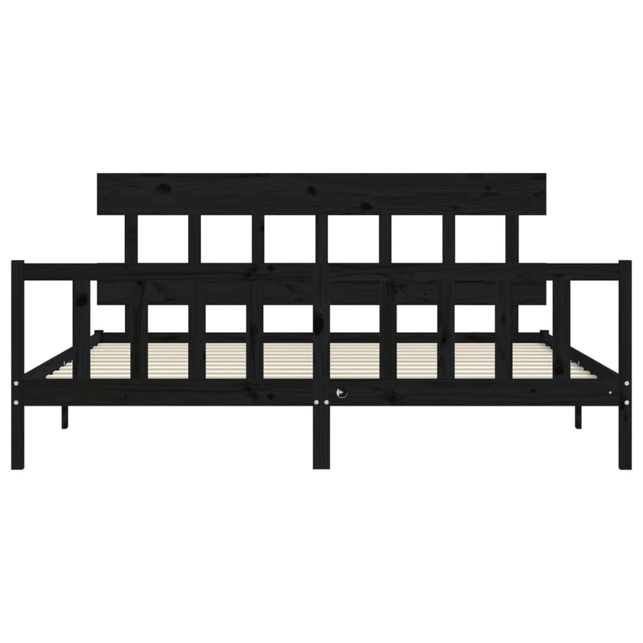 Bedframe met hoofdbord massief hout zwart 200x200 cm 200 x 200 cm Zwart