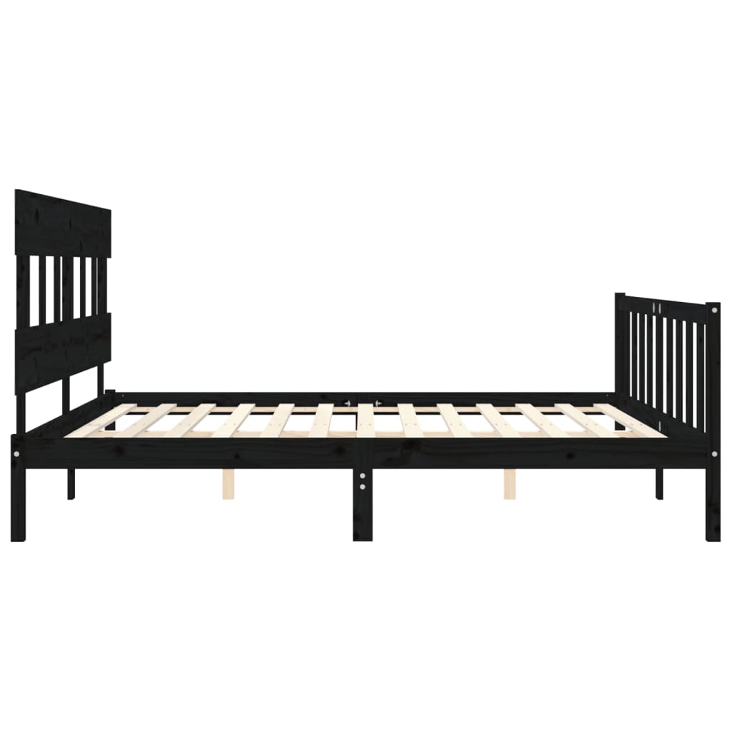 Bedframe met hoofdbord massief hout zwart 200x200 cm 200 x 200 cm Zwart