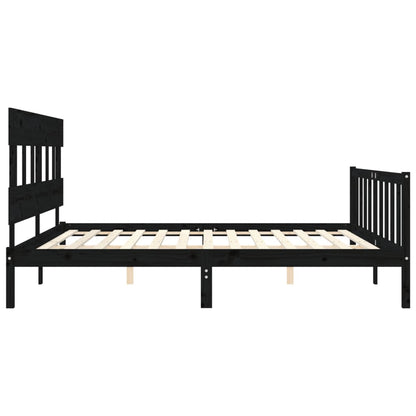 Bedframe met hoofdbord massief hout zwart 200x200 cm 200 x 200 cm Zwart