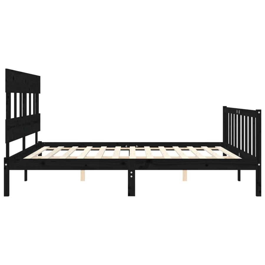Bedframe met hoofdbord massief hout zwart 200x200 cm 200 x 200 cm Zwart